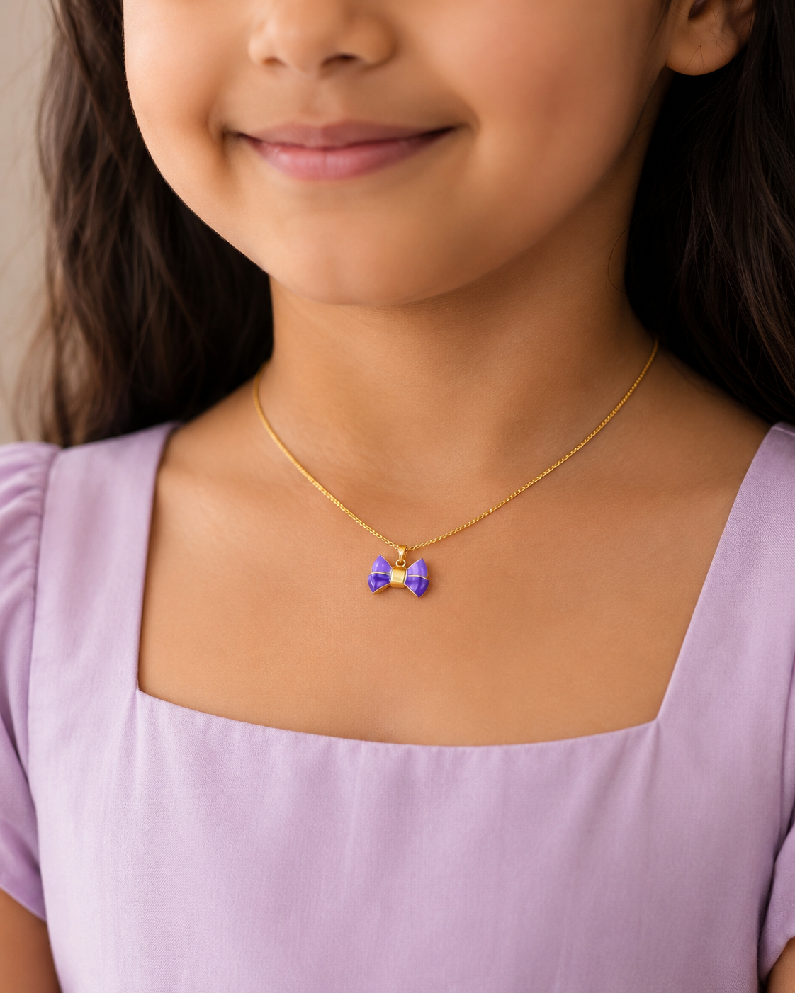 18K Gold Purple bow Pendant