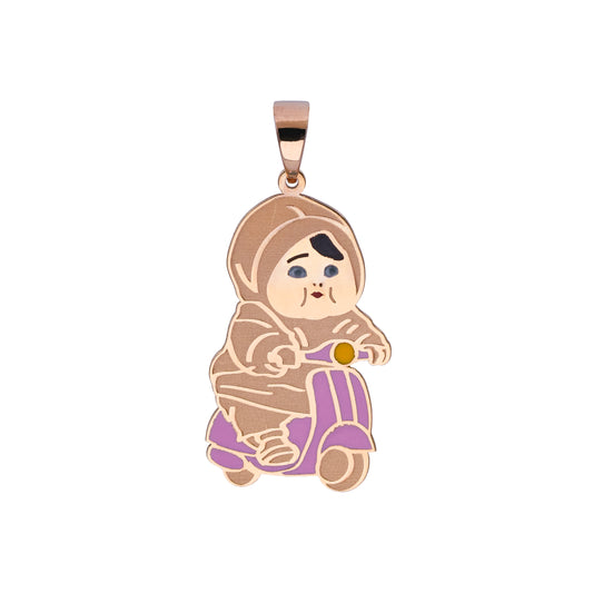 18K Gold Biker Girl Pendant