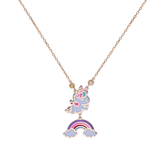 18K Gold Unicorn Rainbow Necklace