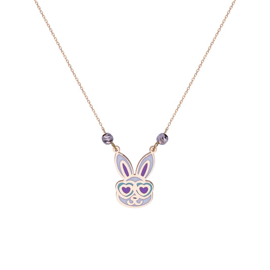 18K Gold Heart Eyes Bunny Necklace