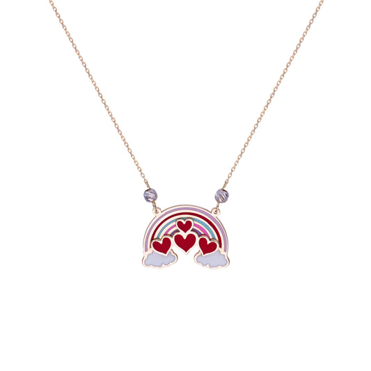 18K Gold Rainbow heart Necklace