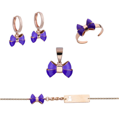 Purple Bow Pendant, Earrings, Bracelet, & Ring Set
