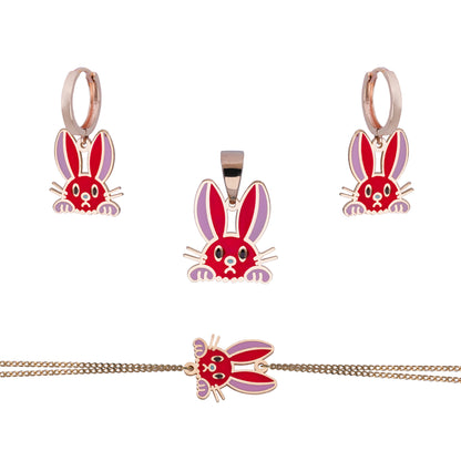 Gold Bunny Pendant, Earrings, & Bracelet Set